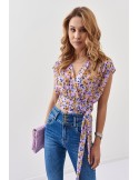 Bluza din sifon cu cravate imprimeu floral, liliac si galben 20450 - Magazin online - Boutique